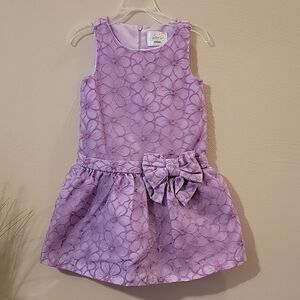 DRESSED UP BY GYMBOREE LILAC DROPPED WAIST FLORAL PRINT DRESS WITH BOW, SIZE 5